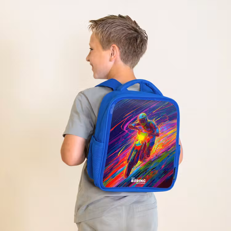 Kinderrucksack - Blau - Crossrad - Neonfarben - Linien - Helm — 2