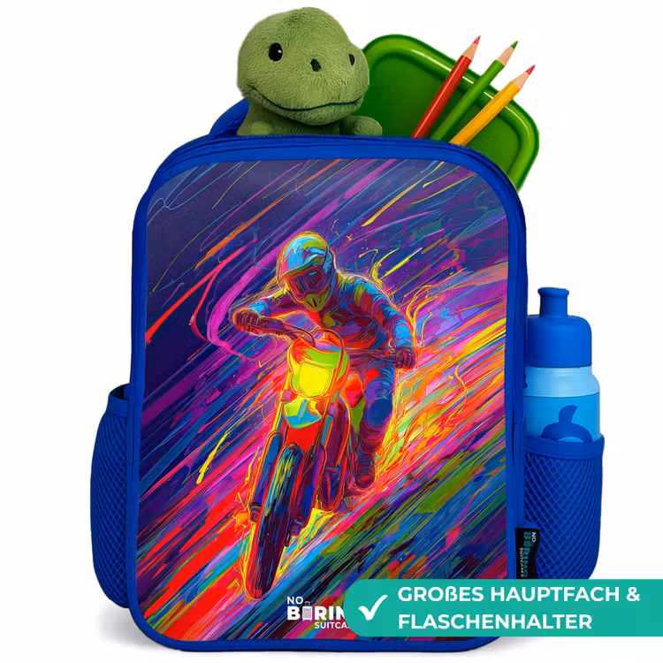 Kinderrucksack - Blau - Crossrad - Neonfarben - Linien - Helm — 3