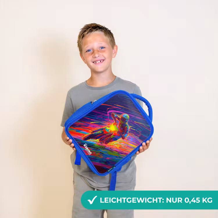 Kinderrucksack - Blau - Crossrad - Neonfarben - Linien - Helm — 4