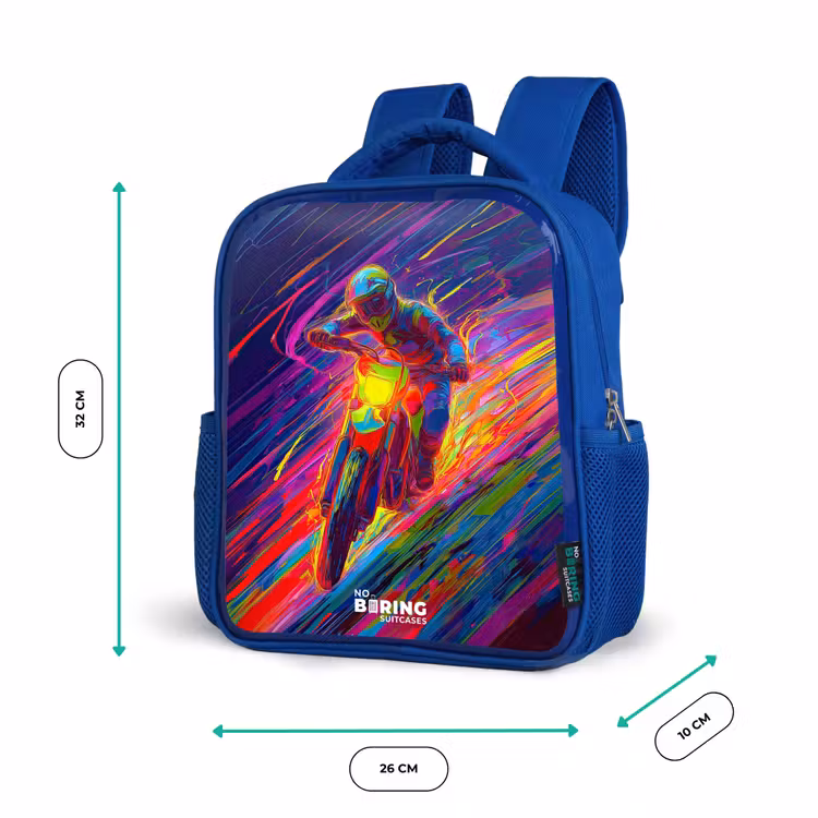 Kinderrucksack - Blau - Crossrad - Neonfarben - Linien - Helm — 6
