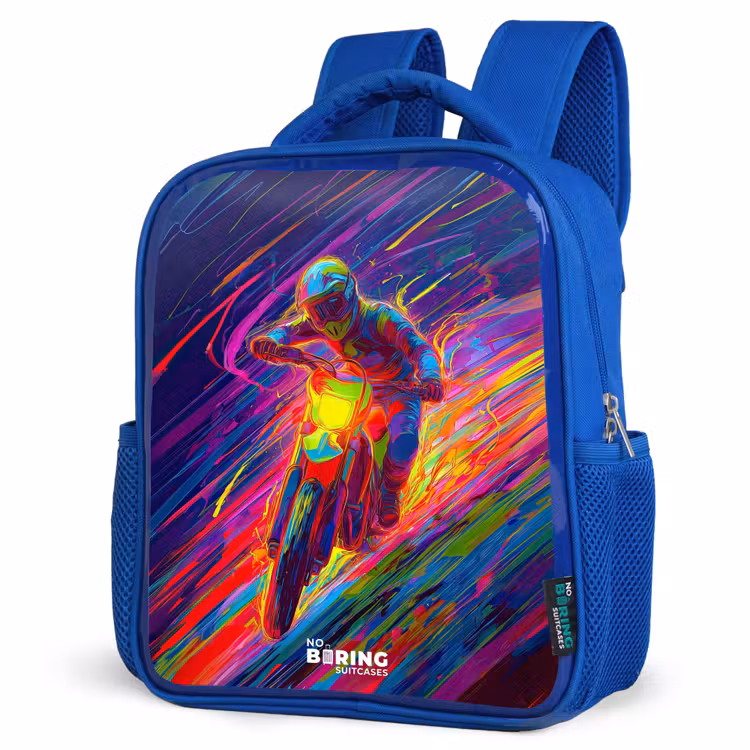 Kinderrucksack - Blau - Crossrad - Neonfarben - Linien - Helm — 7