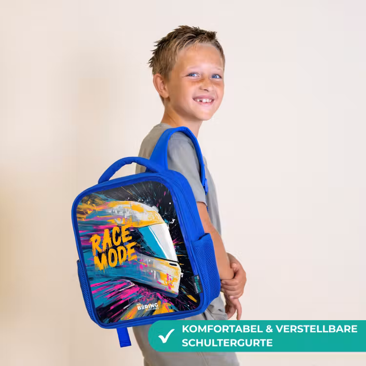 Kinderrucksack - Blau - Rennhelm - Farbspritzer - Pinselstriche - Rennmode — 5