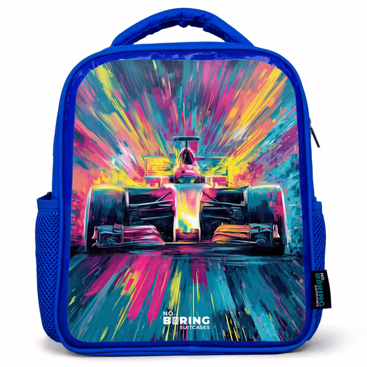 Kinderrucksack - Blau - Rennwagen - Explosion - Bunt - Abstrakt — 1