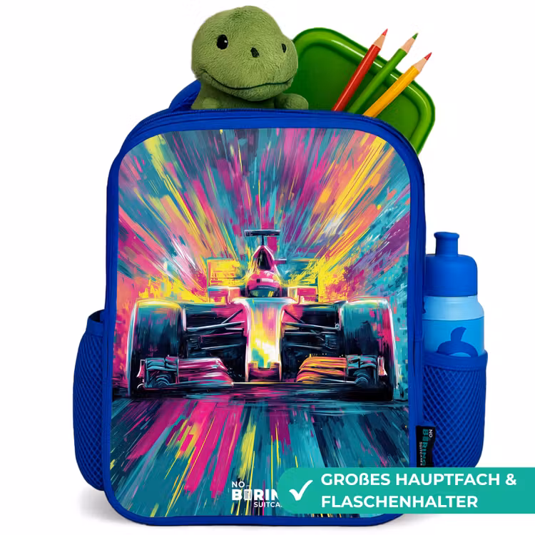 Kinderrucksack - Blau - Rennwagen - Explosion - Bunt - Abstrakt — 3