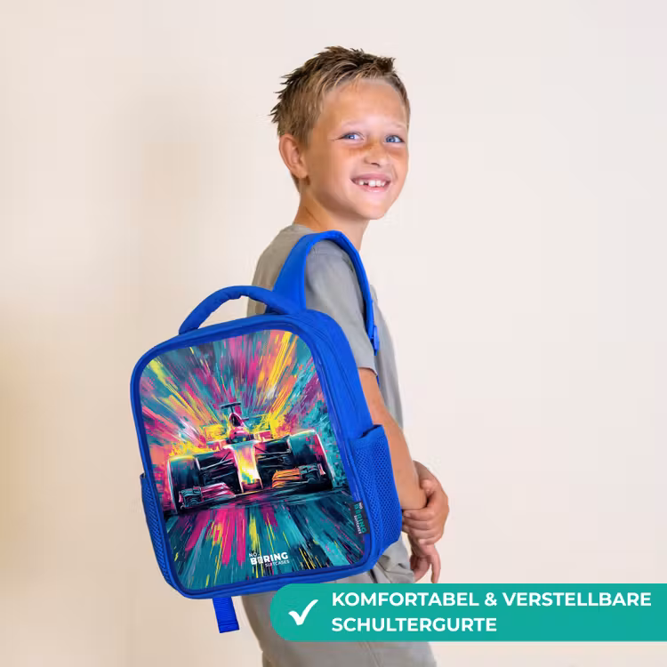 Kinderrucksack - Blau - Rennwagen - Explosion - Bunt - Abstrakt — 5