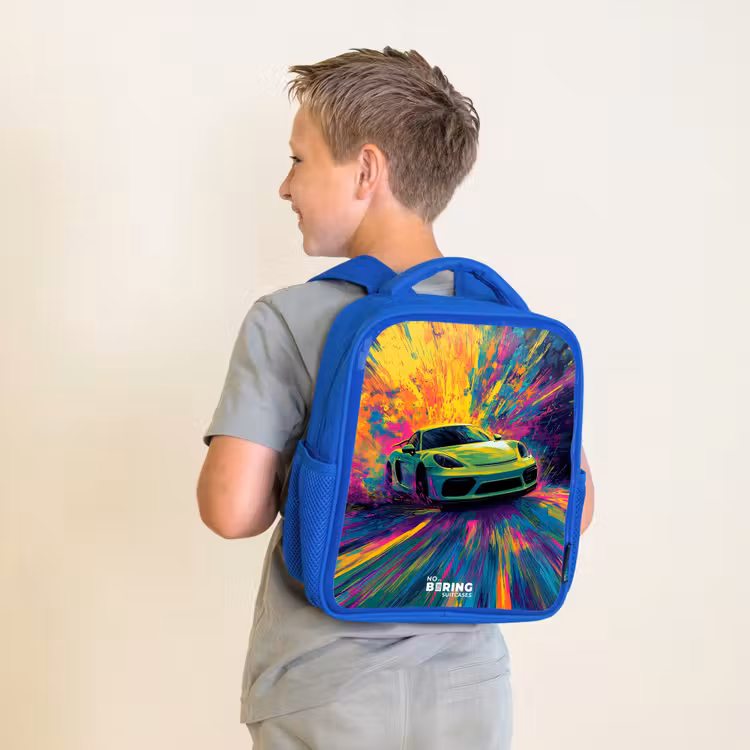 Kinderrucksack - Blau - Sportwagen - Explosion - Farbenfroh - Lackstreifen — 2