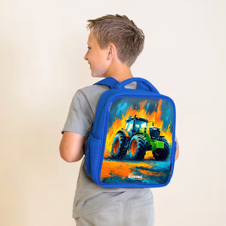 Kinderrucksack - Blau - Traktor - Grün - Abstrakt - Pinselstriche — 2