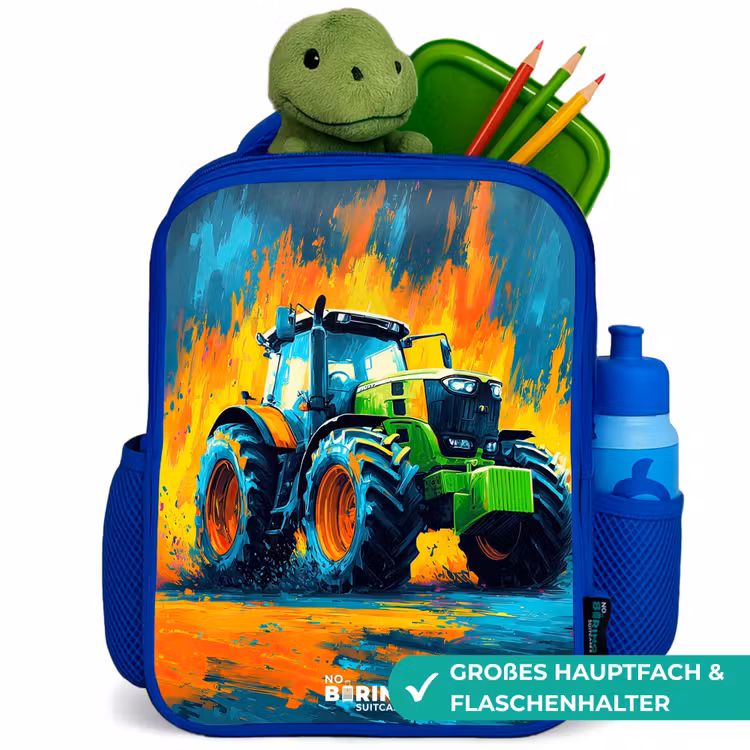 Kinderrucksack - Blau - Traktor - Grün - Abstrakt - Pinselstriche — 3