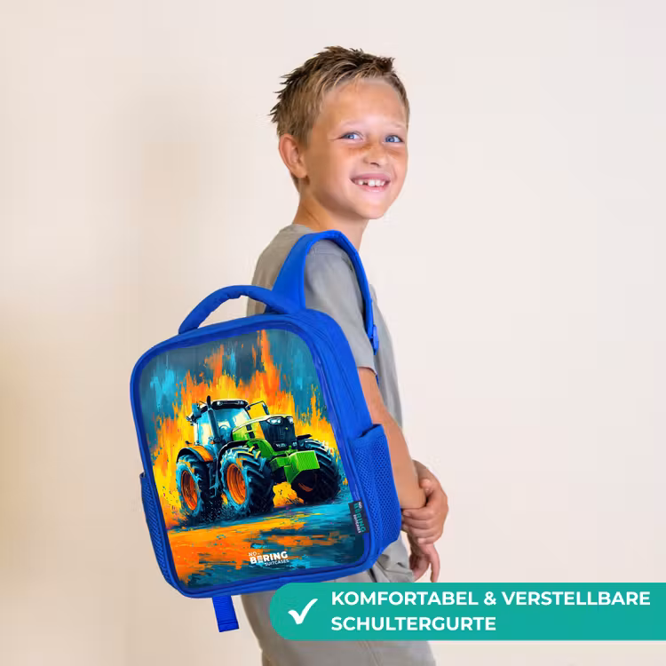 Kinderrucksack - Blau - Traktor - Grün - Abstrakt - Pinselstriche — 5