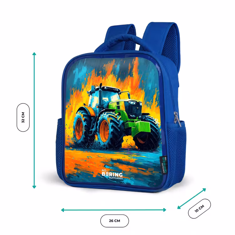 Kinderrucksack - Blau - Traktor - Grün - Abstrakt - Pinselstriche — 6