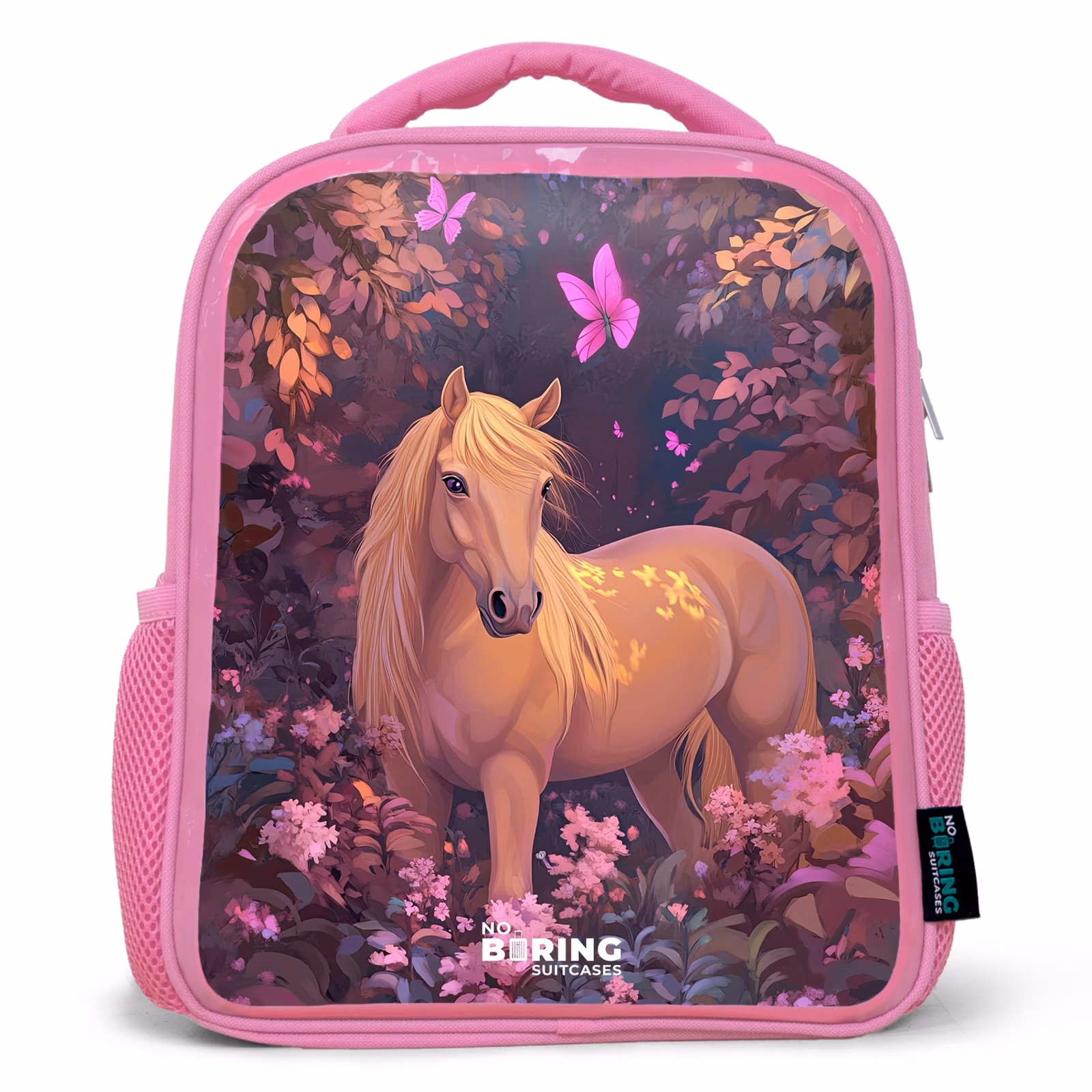 Kinderrucksack - Rosa - Pferd - Blumen - Lila - Schmetterling — 1