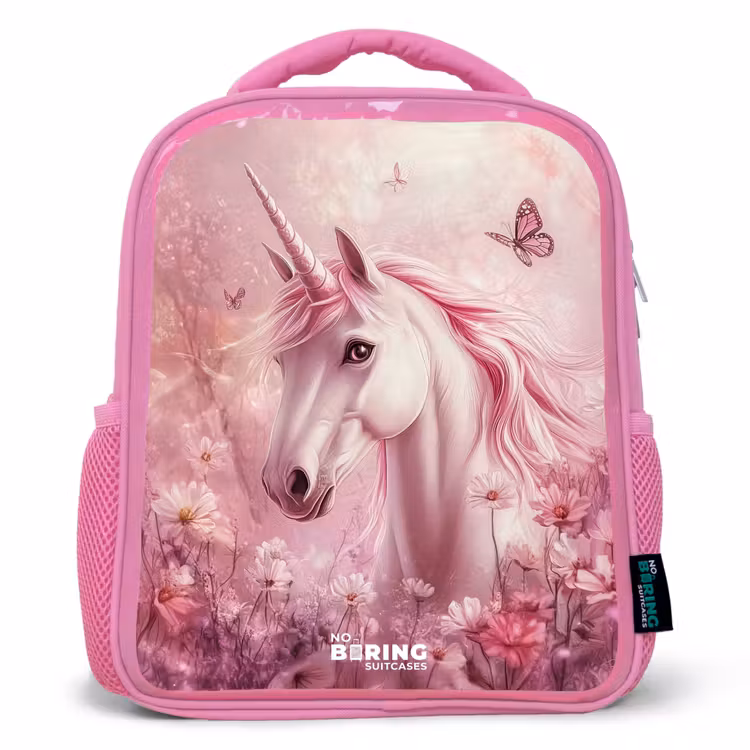 Kinderrucksack - Rosa - Einhorn - Rosa - Schmetterlinge - Blumen — 1