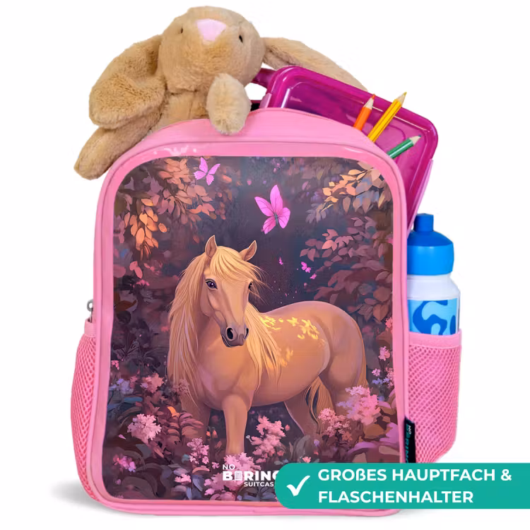 Kinderrucksack - Rosa - Pferd - Blumen - Lila - Schmetterling — 3
