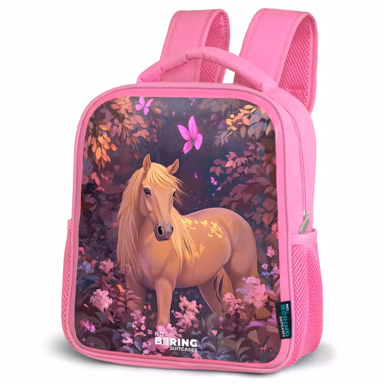 Kinderrucksack - Rosa - Pferd - Blumen - Lila - Schmetterling — 4