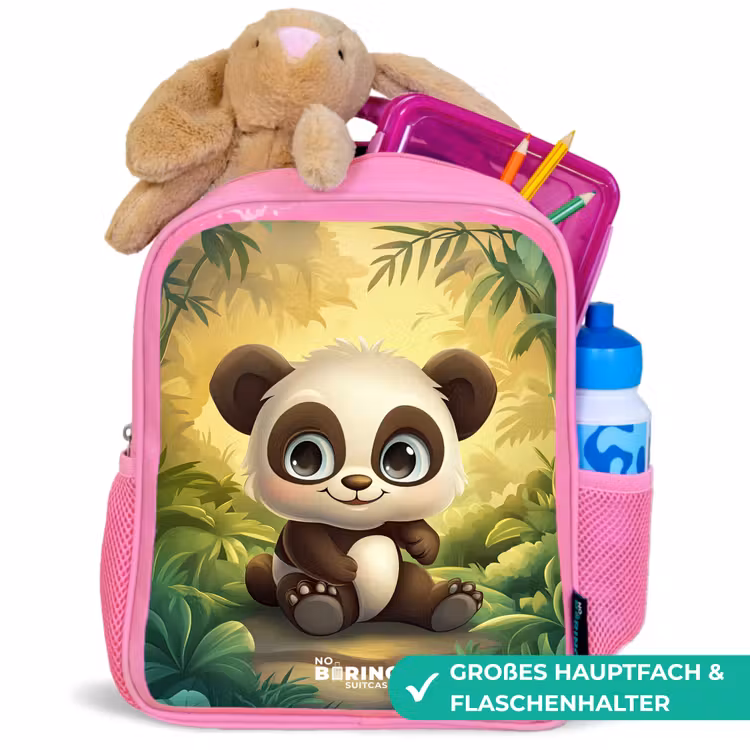 Kinderrucksack - Rosa - Panda - Bambuswald - Grün — 3