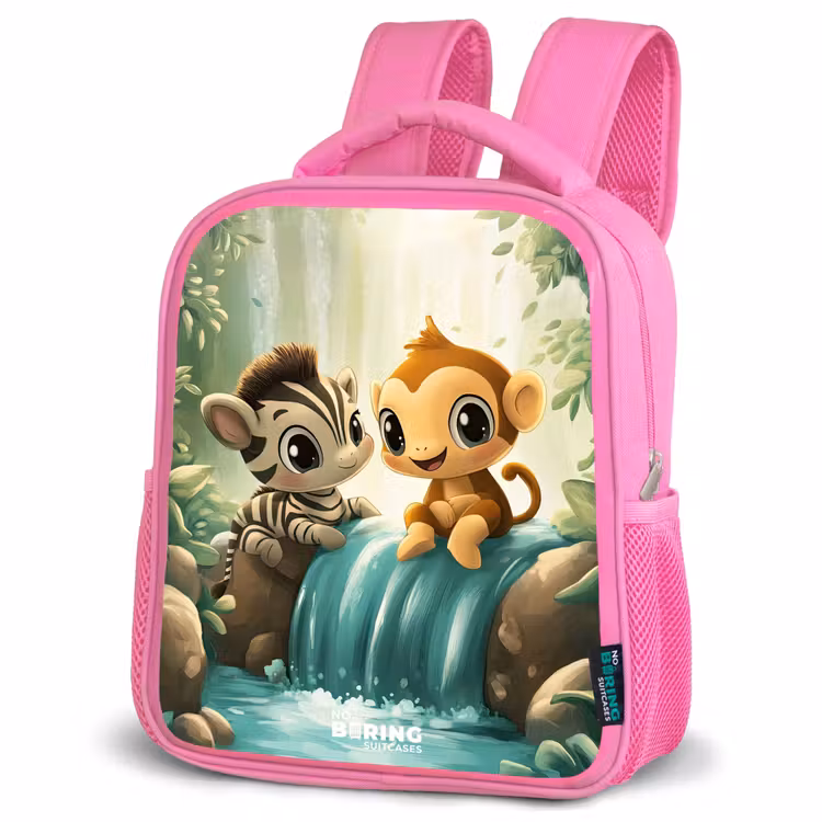 Kinderrucksack - Rosa - Zebra - Affe - Wasserfall - Felsen — 4