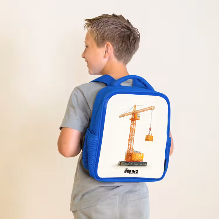 Kinderrucksack - Blau - Turmkran - Signiert - Orange — 2