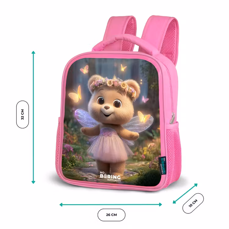 Kinderrucksack - Rosa - Bär - Schmetterlinge - Wald - Fee — 2