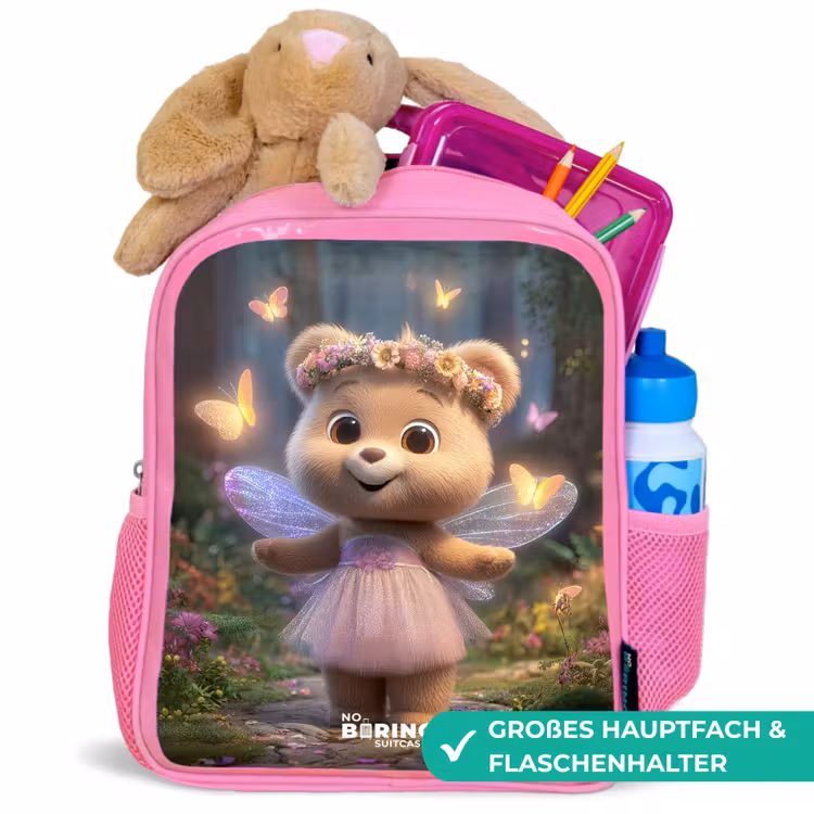 Kinderrucksack - Rosa - Bär - Schmetterlinge - Wald - Fee — 3