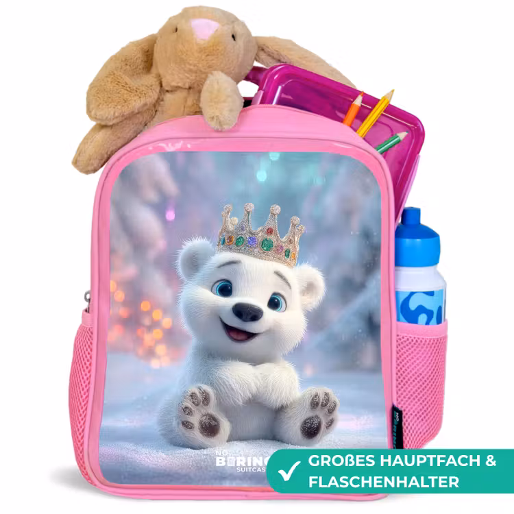 Kinderrucksack - Rosa - Eisbär - Krone - Winter — 3