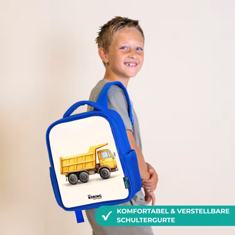 Kinderrucksack - Blau - Muldenkipper - Signiert - Gelb — 5