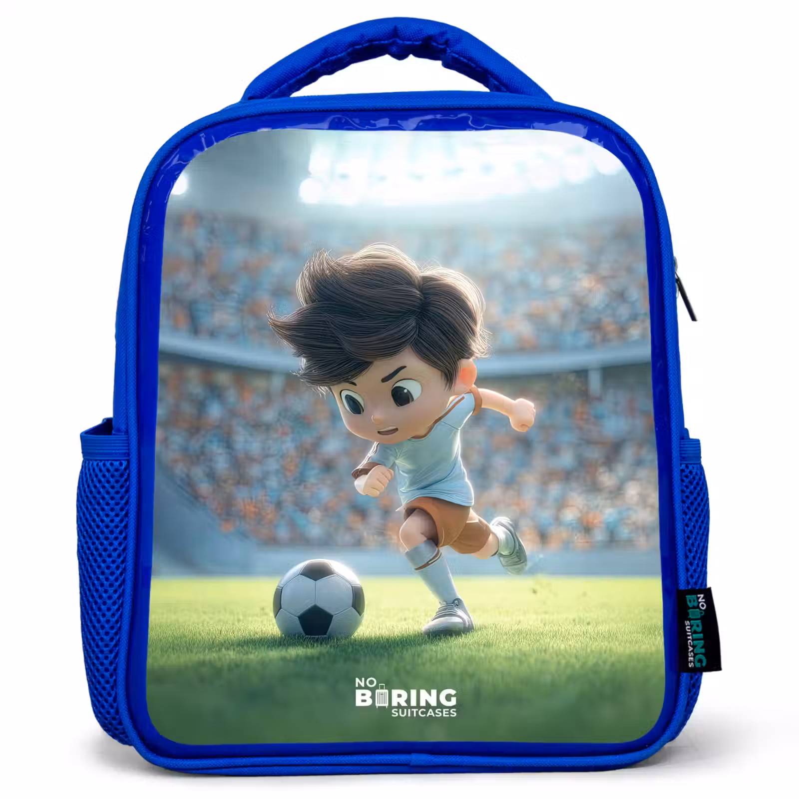 Kinderrucksack - Blau - Junge - Fußball - Stadion - Sonnenlicht — 1