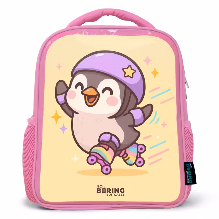 Kinderrucksack - Rosa - Kawai - Pinguin - Schlittschuhe — 1