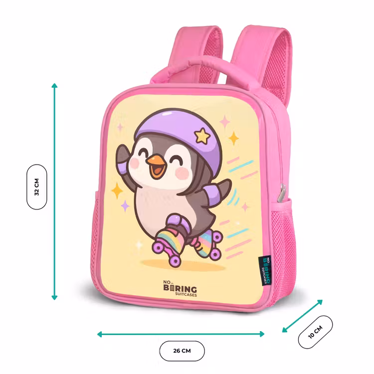 Kinderrucksack - Rosa - Kawai - Pinguin - Schlittschuhe — 2