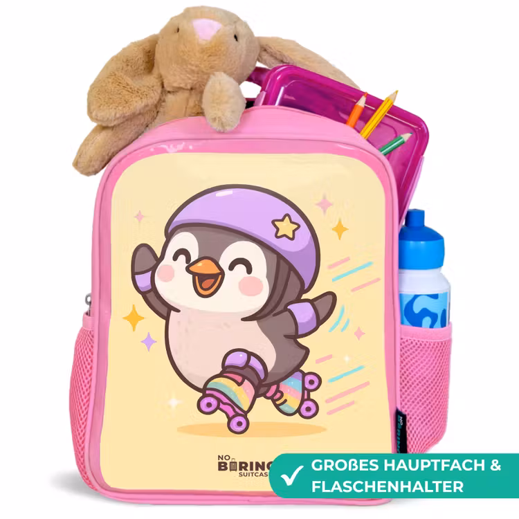 Kinderrucksack - Rosa - Kawai - Pinguin - Schlittschuhe — 3