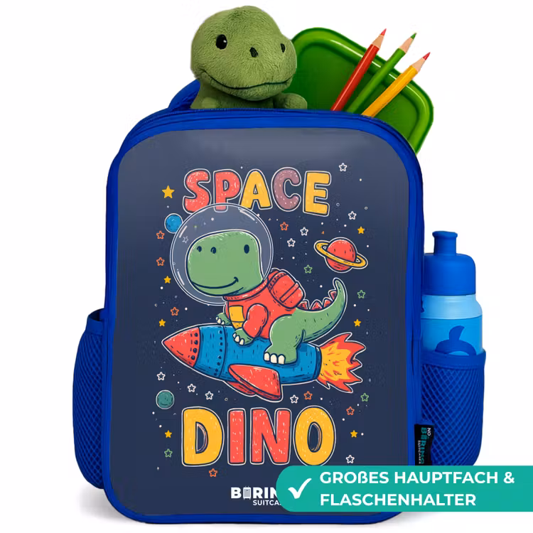 Kinderrucksack - Blau - Dino - Grün - Rakete - Sterne — 3