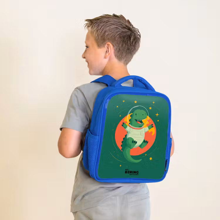Kinderrucksack - Blau - Dino - Planet - Sterne - Grün — 2