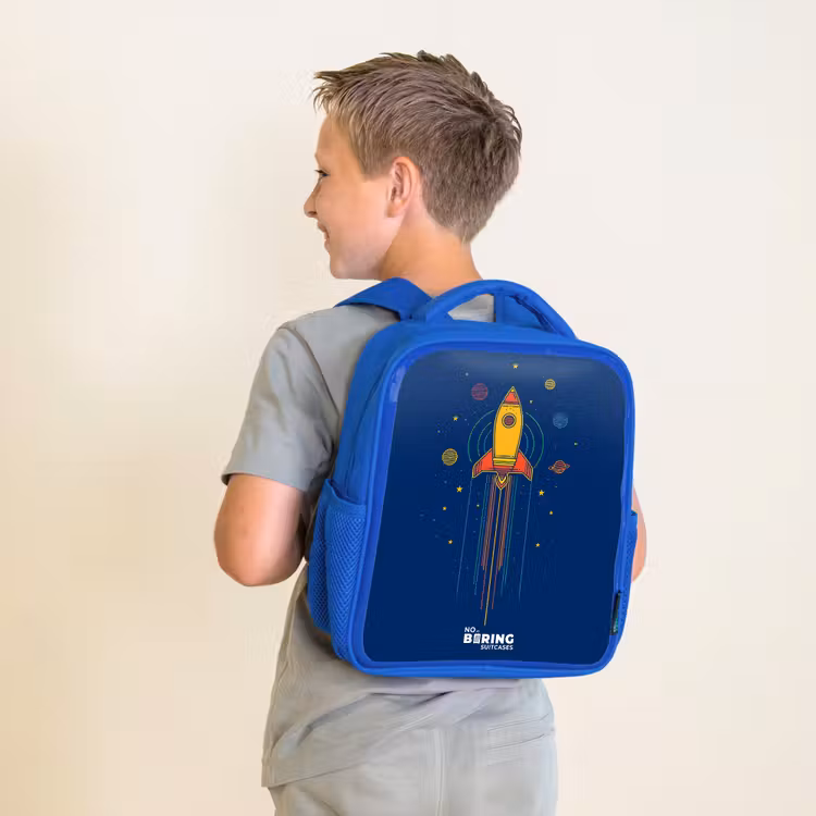 Kinderrucksack - Blau - Rakete - Planeten - Sterne — 2