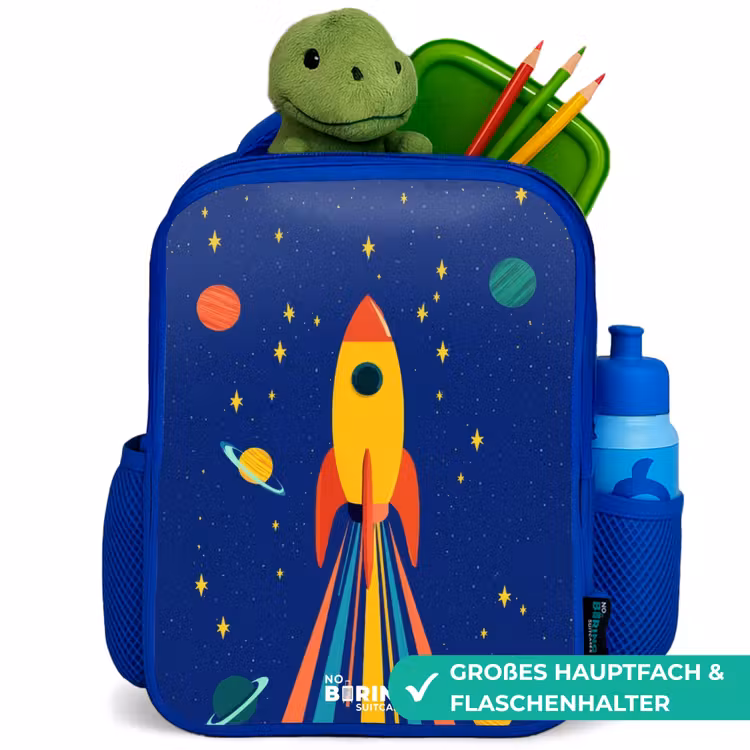 Kinderrucksack - Blau - Rakete - Sterne - Planet - Weltraum — 3
