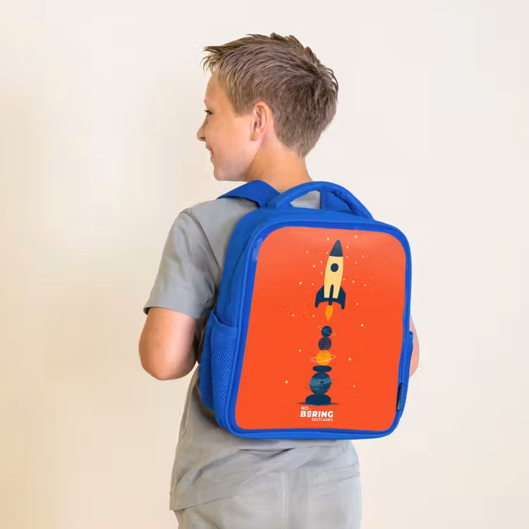 Kinderrucksack - Blau - Rakete - Sterne - Planeten — 2