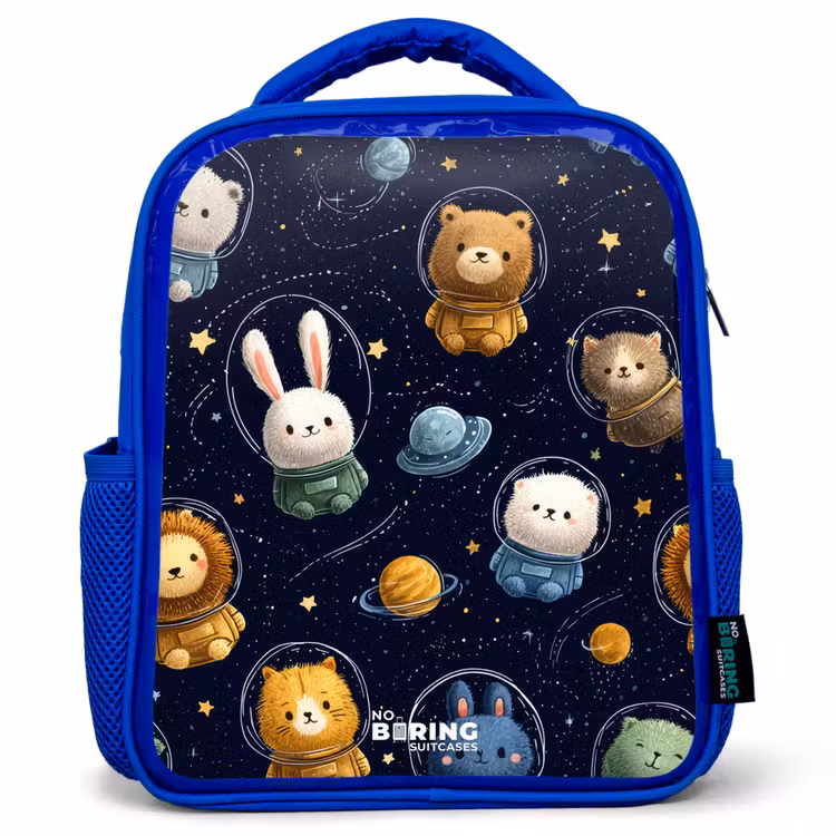 Kinderrucksack - Blau - Tiere - Astronaut - Planeten - Sterne — 1