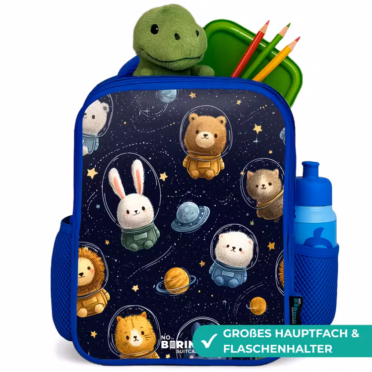 Kinderrucksack - Blau - Tiere - Astronaut - Planeten - Sterne — 3