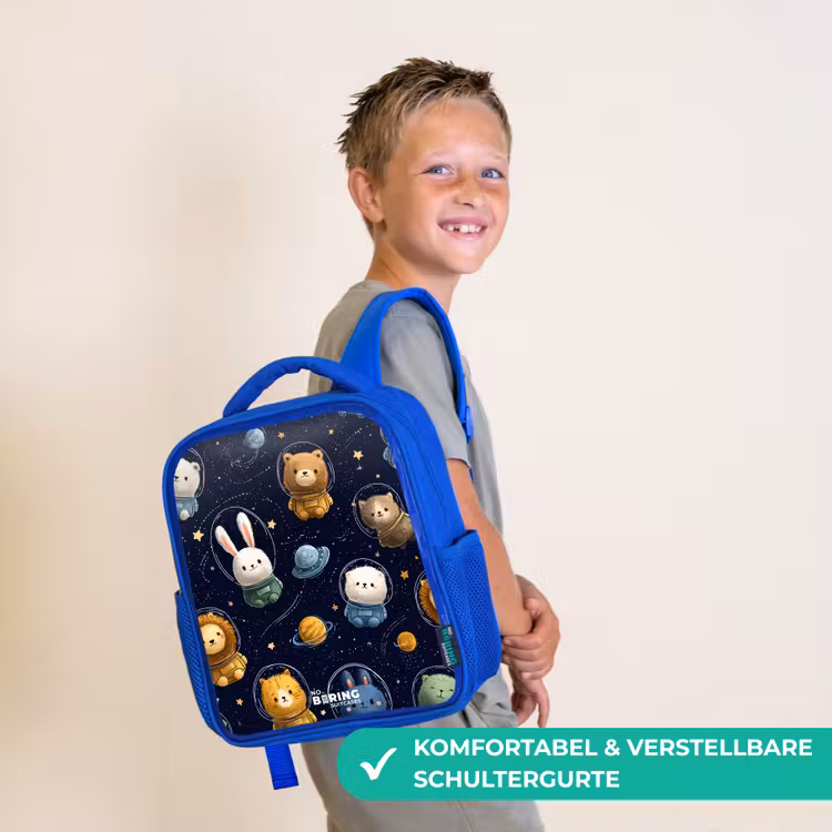 Kinderrucksack - Blau - Tiere - Astronaut - Planeten - Sterne — 5