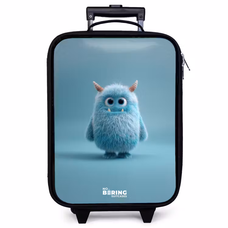 Kinderkoffer - Blaues Plüschmonster mit Hörnern — 1