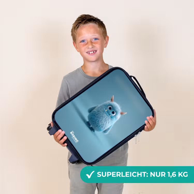 Kinderkoffer - Blaues Plüschmonster mit Hörnern — 2