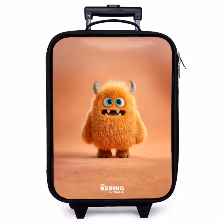 Kinderkoffer - Orangefarbenes flauschiges Monster mit Hörnern — 1