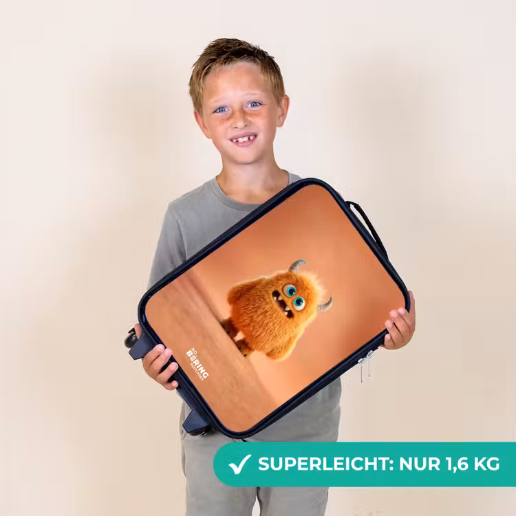 Kinderkoffer - Orangefarbenes flauschiges Monster mit Hörnern — 2