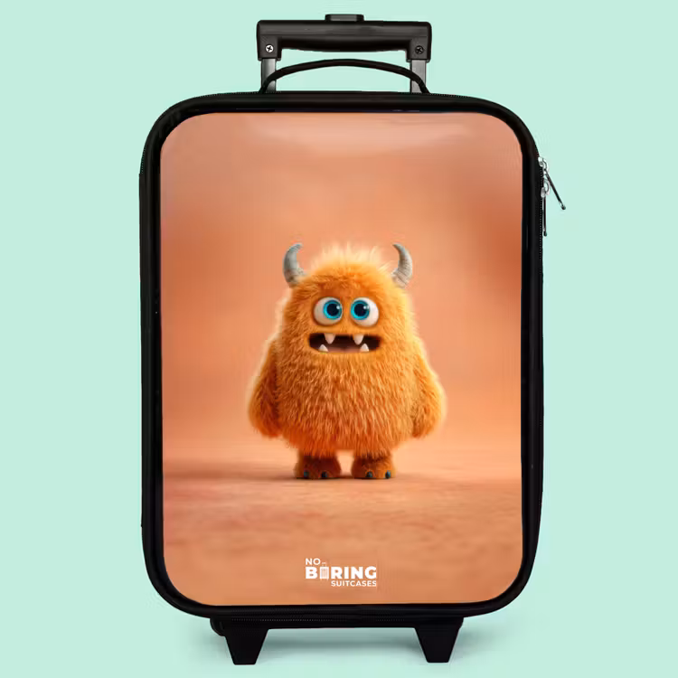 Kinderkoffer - Orangefarbenes flauschiges Monster mit Hörnern — 3
