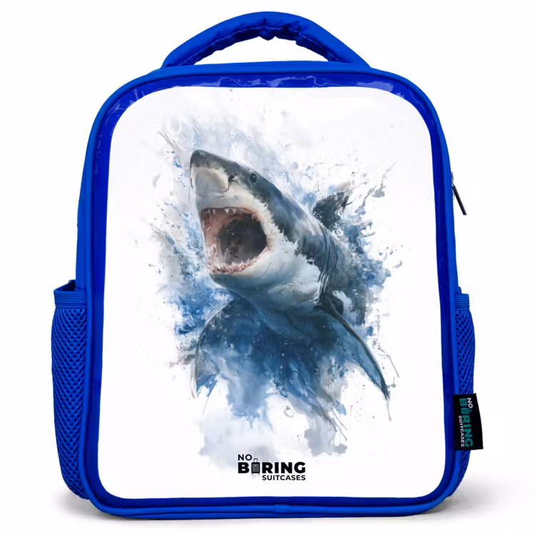Kinderrucksack - Blau - Angreifender Hai in Aquarell — 1