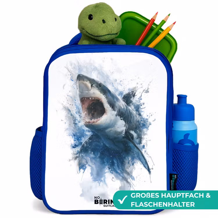 Kinderrucksack - Blau - Angreifender Hai in Aquarell — 3