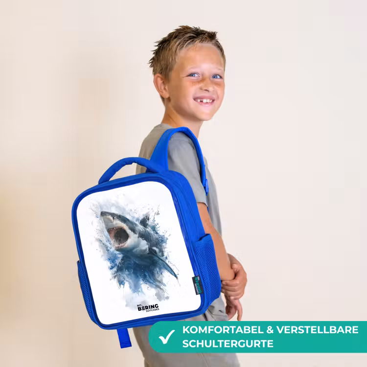 Kinderrucksack - Blau - Angreifender Hai in Aquarell — 5