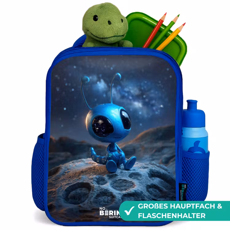 Kinderrucksack - Blau - Blaue außerirdische Kreatur unter dem Sternenhimmel — 3