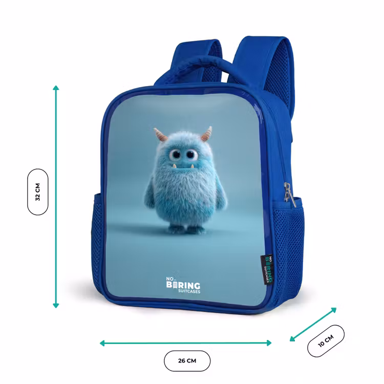 Kinderrucksack - Blau - Blaues Plüschmonster mit Hörnern — 6