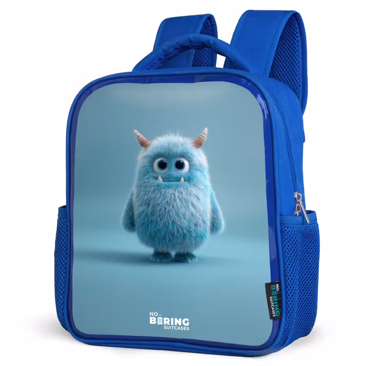 Kinderrucksack - Blau - Blaues Plüschmonster mit Hörnern — 7