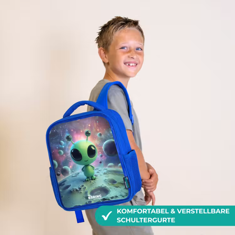 Kinderrucksack - Blau - Grünes außerirdisches Wesen auf Mondlandschaft — 5