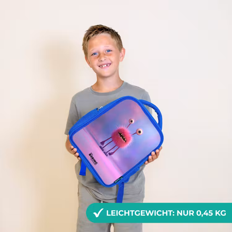 Kinderrucksack - Blau - Rosa pelziges Monster mit großen Augen — 4